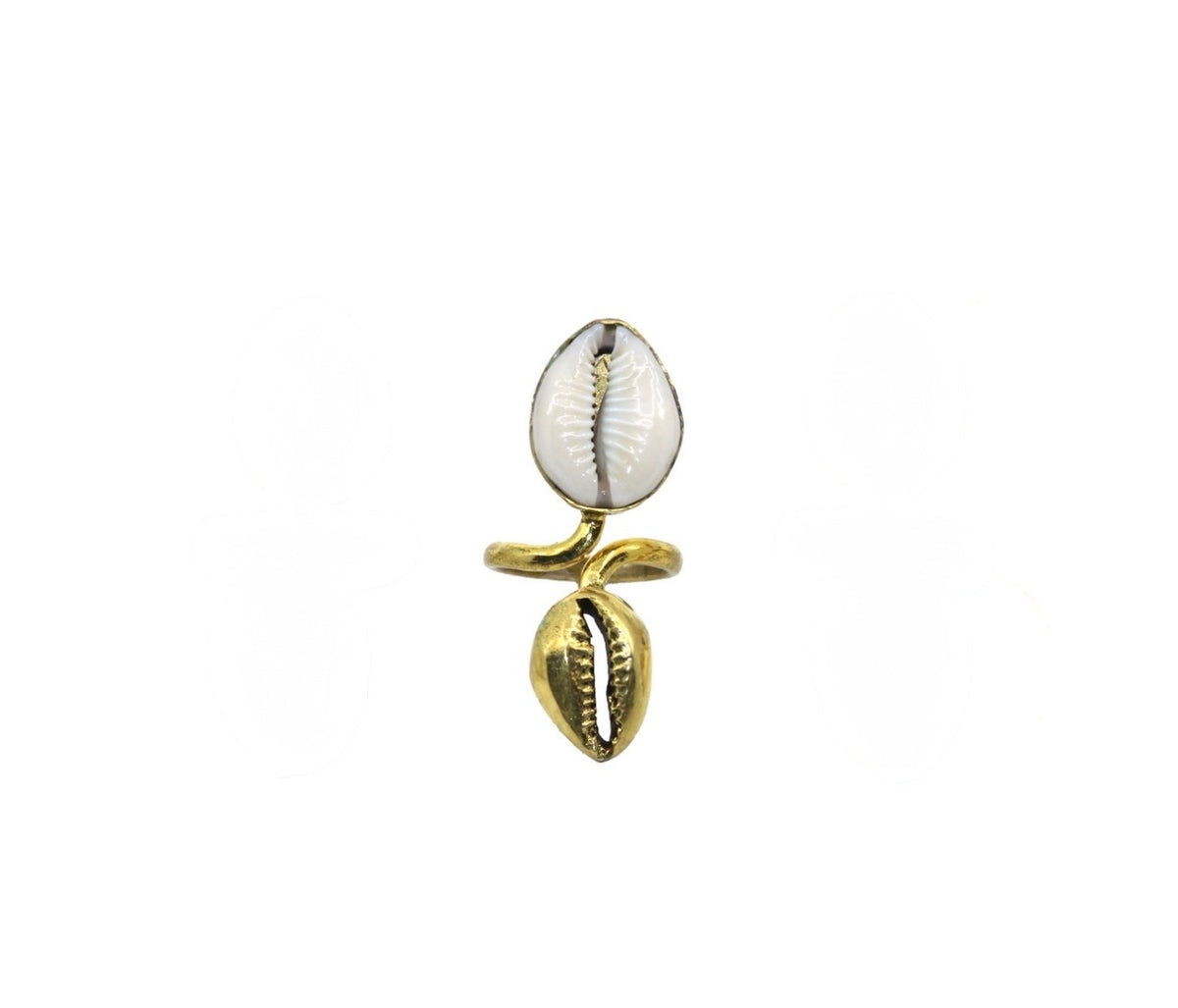 Cowrie shell adjustable brass rings