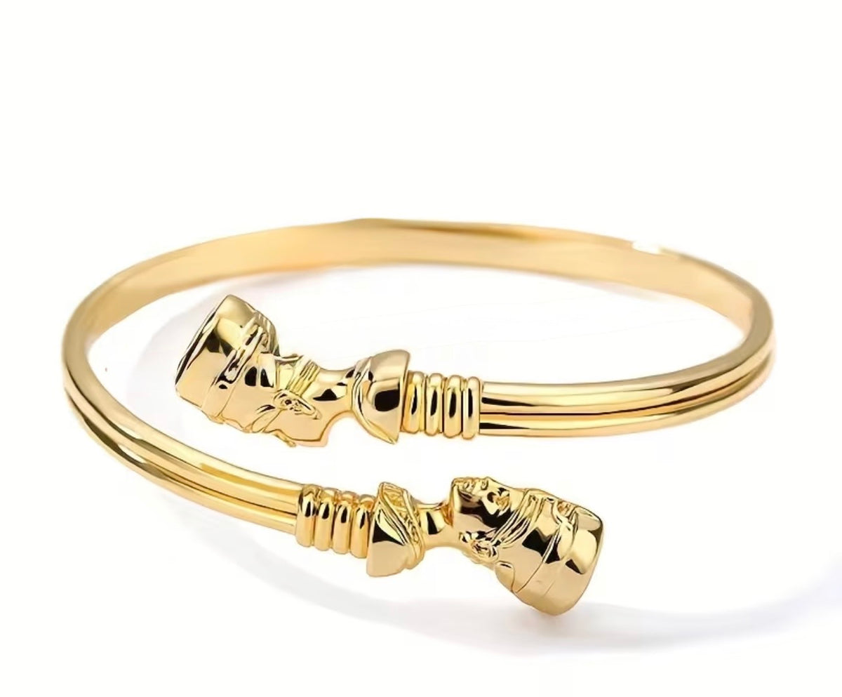 Queen Nefertiti Cuff Bracelet – Brass Double Nefertiti Bangles