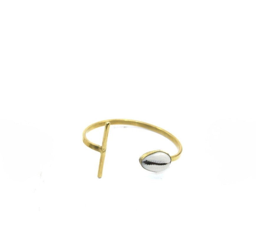 Cowrie & Bar Brass Bracelet