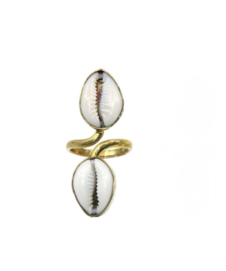 Cowrie shell adjustable brass rings