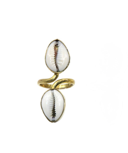Cowrie shell adjustable brass rings