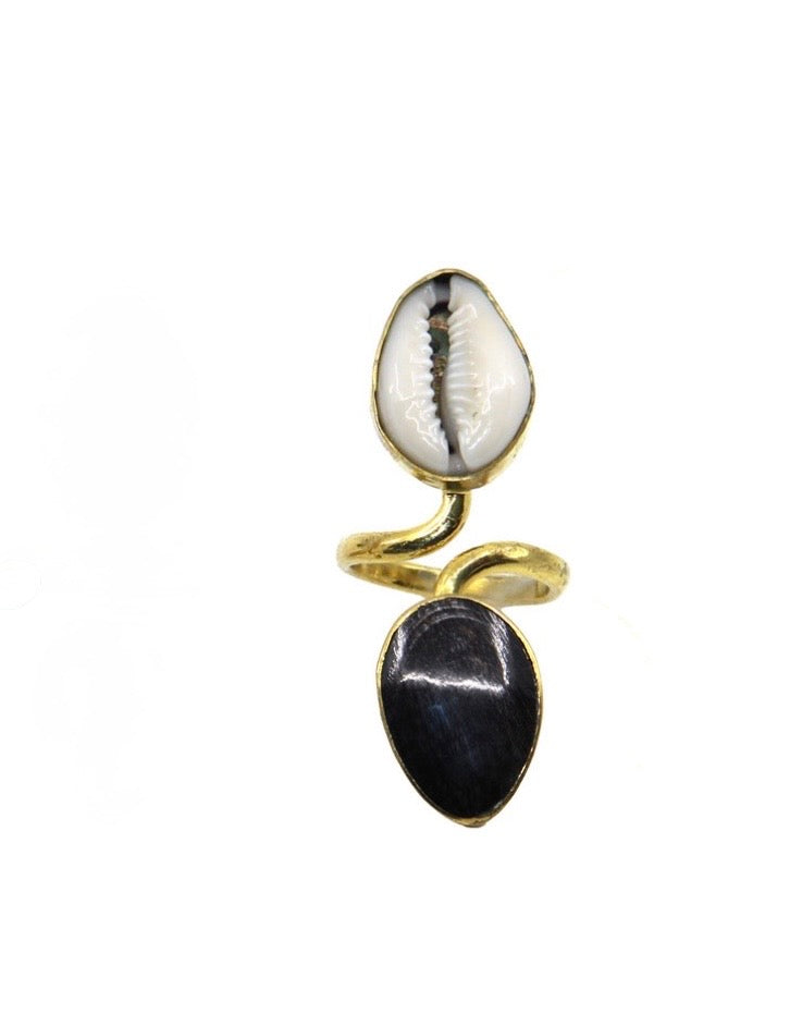 Cowrie shell adjustable brass rings