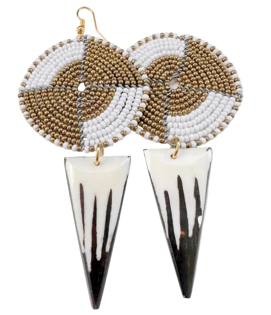 White bone beaded earring