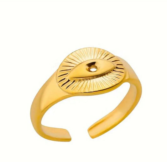 Adjustable cuff evil eye ring 18k platted